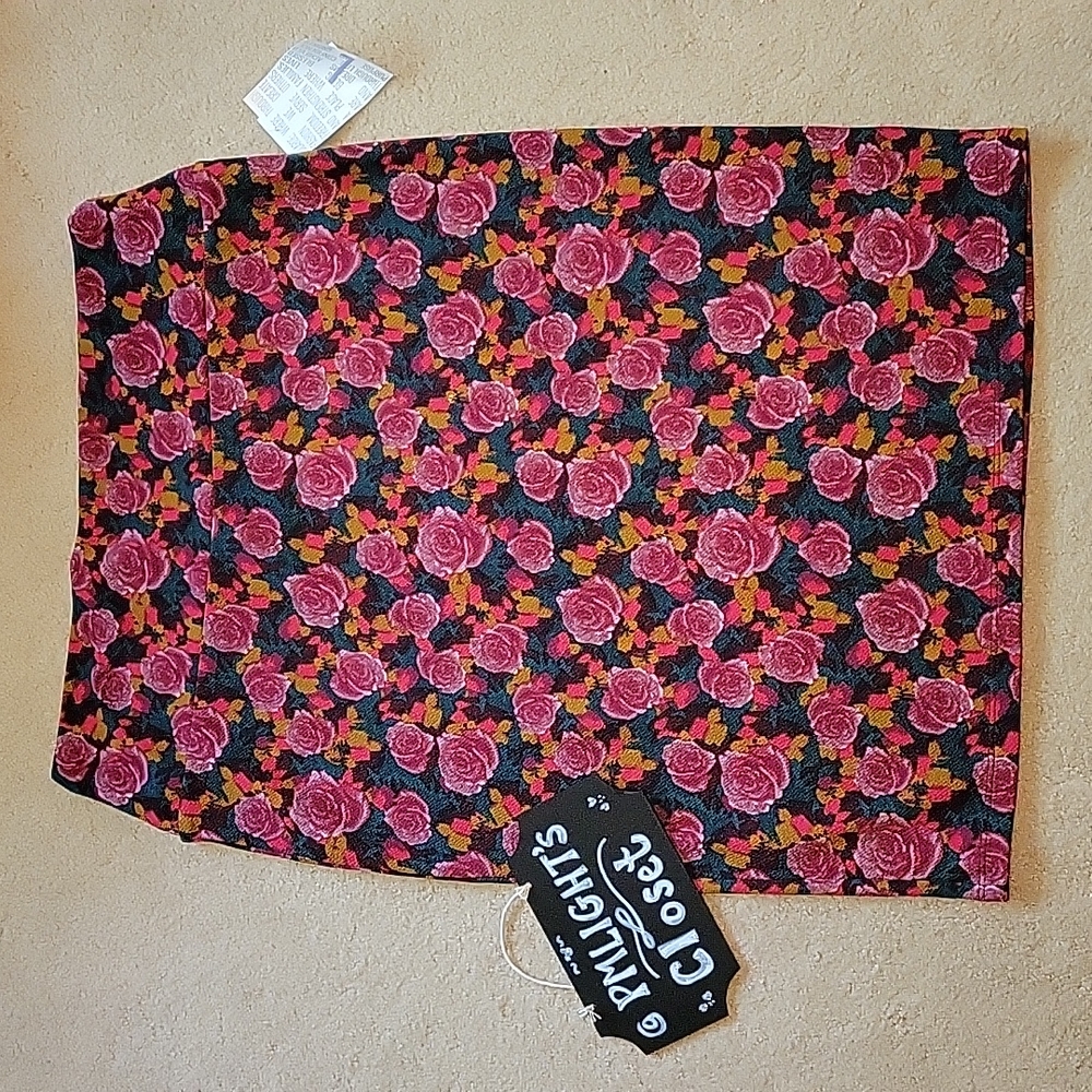 LuLaRoe Cassie Skirt Large New Rose Pattern Pink Green